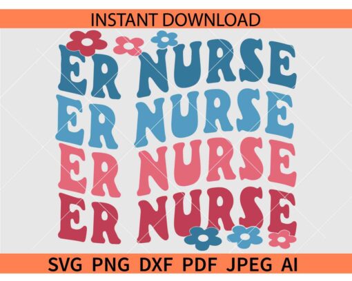 ER nurse retro wavy text SVG, Retro Text ER nurse SVG, Wavy Text ER nurse SVG