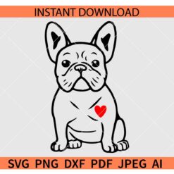 French bull Dog Sitting SVG, French Bulldog with Heart SVG