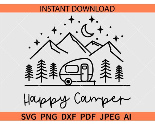 Happy camper Sketch SVG, Happy Camper Scene SVG, Knight Scene Happy Camper SVG