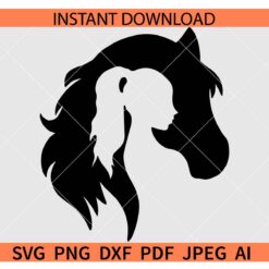 Horse Head with a girl Silhouette SVG, Girl ponytail In Horse Head Silhouette SVG