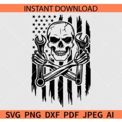 US flag mechanic skull SVG, Skull with wrench inside US Flag SVG, Patriotic Mechanic Skull SVG