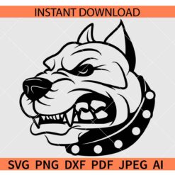 Aggressive Bull dog head collar SVG, Angry dog Silhouette SVG, Aggressive Dog Head SVG