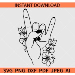 Floral Rock on hand SVG, Rock on hand Flowers SVG, Heavy metal hand with flowers SVG