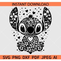 Floral Stitch SVG, Stitch Heart Symbol SVG, Stitch Flowers SVG