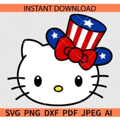 Independence Day Hello Kitty SVG,  4th of July Kitty SVG, Patriotic Kitty with Bow Hat SVG