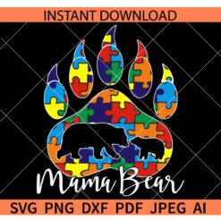 Mama Bear Autism Paw Puzzle SVG, Autism Awareness mama bear with cub SVG