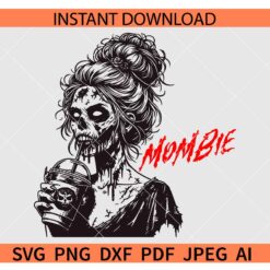 Mombie mom with Iced Coffee SVG, Mombie Girl Skull With Coffee SVG, Skeleton Mom Bun Hair SVG