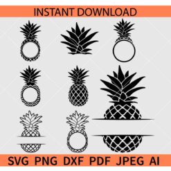 Pineapple Monogram Frames SVG, Pineapple Split Monogram SVG, Pineapple Monogram Bundle SVG