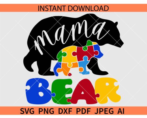 Mama Bear Autism Puzzle SVG