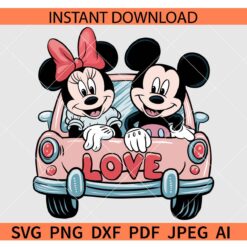 Happy Valentine Mickey and Minnie SVG, Valentine Vintage truck Disney SVG, Mickey Minnie on Love Truck SVG