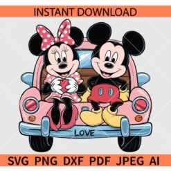 Mickey Minnie Vintage Car Love SVG, Valentine Disney on Classic car SVG, Disney Love SVG