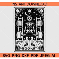 The deadlift Tarot card SVG, Skeleton Deadlift Tarot card  SVG, Skeleton Weightlifting Tarot card SVG