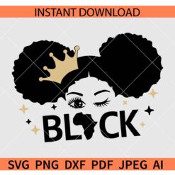 Black girl afro Winking SVG, Winking Black Queen Girl SVG, Black Afro Girl with Crown SVG