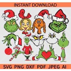 Grinch Face Bundle SVG, Grinch Love Hand SVG, Colored Grinch SVG Bundle