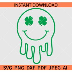 St Patrick's Day Retro Melting Smile SVG, Retro Melting Face Shamrock Leaves SVG