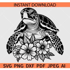 Floral Turtle SVG, Sea Turtle Flowers SVG, Turtle With Flowers SVG