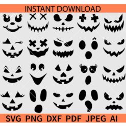 Halloween Pumpkin Face Bundle SVG, Pumpkin Face Silhouette Bundle SVG