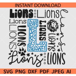 Lions Typography SVG, Lions Cheer SVG, Lions Football SVG, Lions Baseball SVG