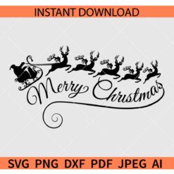 Merry Christmas Santa Sleigh SVG, Deer Pulling Santa in Sleigh Décor SVG, Merry Christmas Santa Sleigh Wall Décor SVG