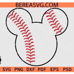 Baseball mickey head SVG, Mickey Ears baseball SVG, Mickey Mouse Head with Baseball Stitches SVG