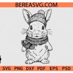 Bunny Clipart svg, Rabbit with Scarf SVG, Cute Rabbit line art svg png, Easte Bunny svg