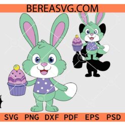 Cartoon bunny holding a cupcake SVG, Cartoon with a blue cupcake SVG