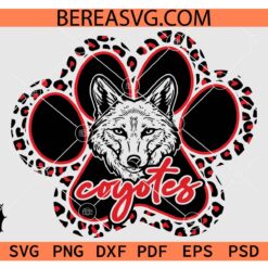 Coyotes Paw SVG PNG, Leopard Print Coyotes Paw SVG, Coyotes Face in Paw SVG, Coyotes Cheer SVG