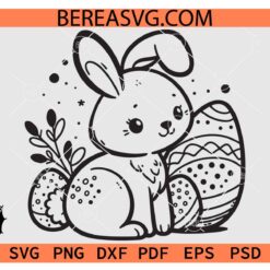 Cute Easter Bunny with Eggs SVG, Floral Easter Bunny with eggs SVG