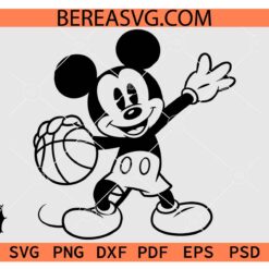 Mickey Mouse Playing Basketball Sketch SVG, Disney Playing Basketball SVG