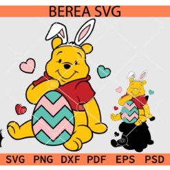 Winnie the Pooh Holding Easter Egg SVG, Layered Winnie the Pooh with Bunny Ears SVG